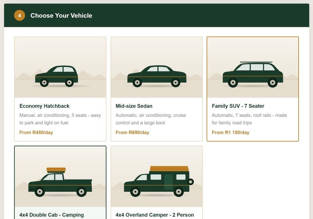 The vehicle choice on the Demo Rentals enquiry form